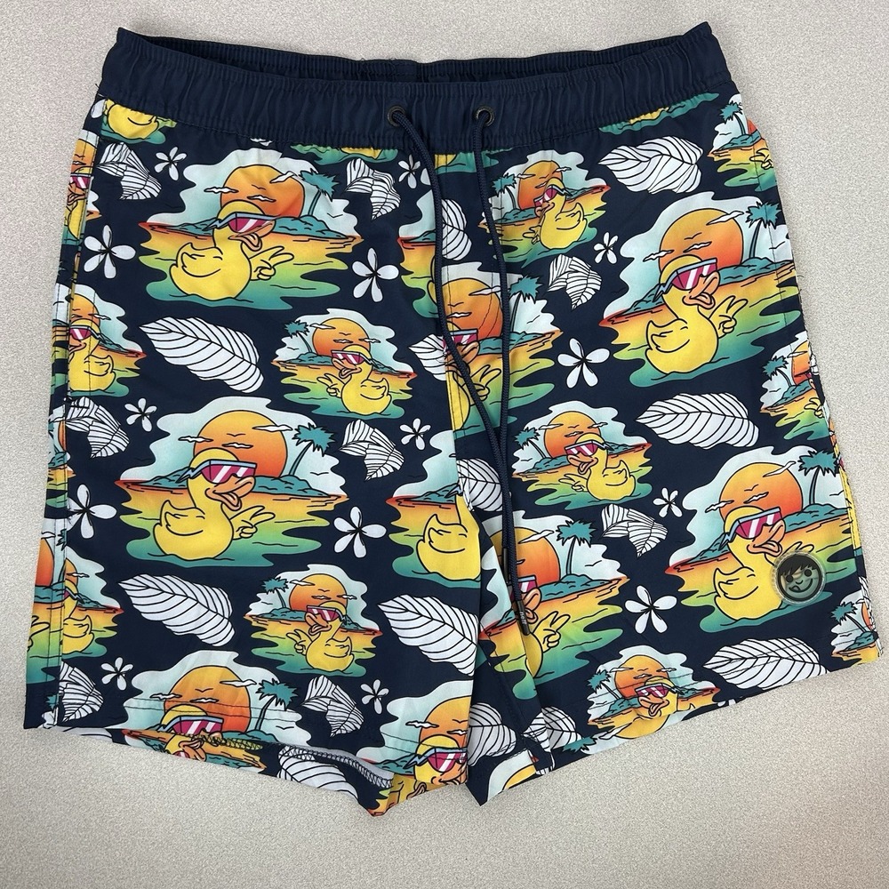 Neff Black Multicolor Rubber Duck Printed Board Swim Shorts Large‎